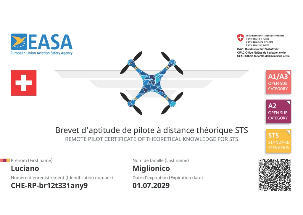 Certificat de pilote de drone EASA - Luciano Miglionico